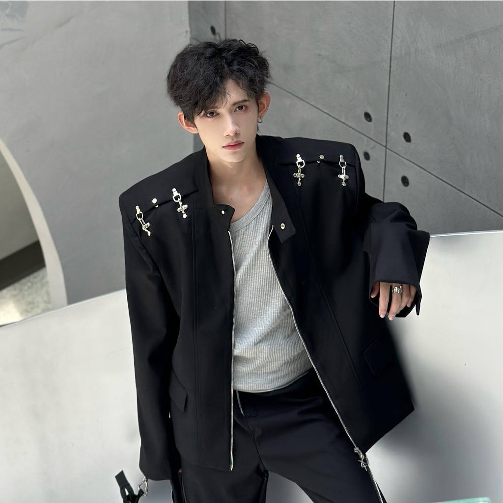 Áo Khoác Dáng Rộng Khóa Kim Loại Phong Cách Mới Mùa Thu Đông Cho Nam