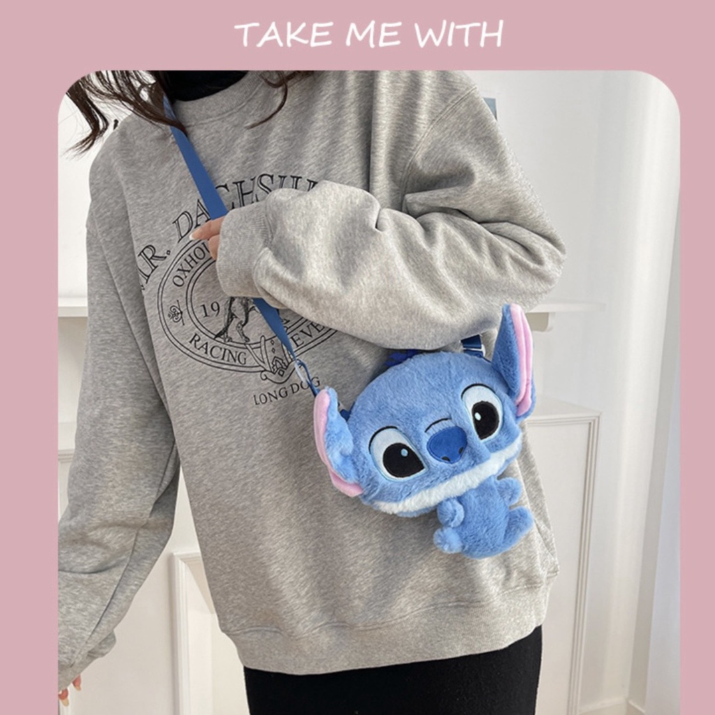 Túi Đeo Chéo Gấu Nhồi Bông Disney Hình Stitch Dễ Thương
