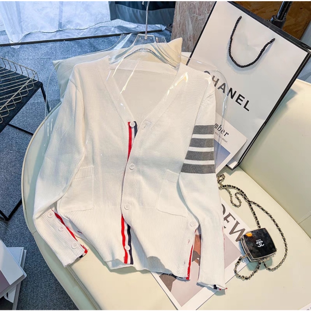 Áo Khoác Cardigan Len Thombrown 4 Vạch Tay, Đơn Sắc, Dày Dặn, Ấm Áp, DTA30