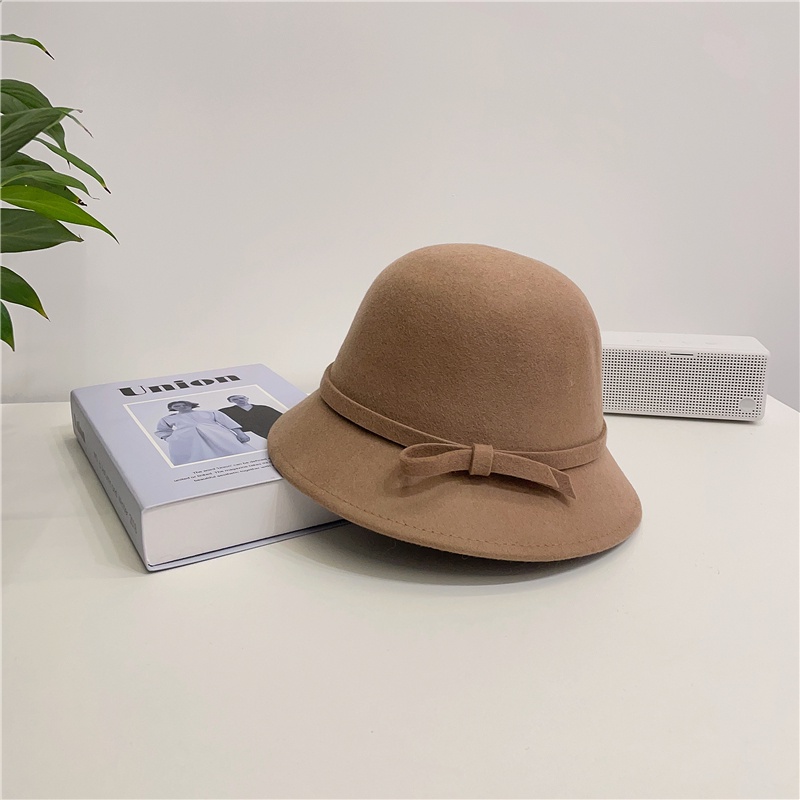Mũ bucket Chất Liệu Len Cứng Thời Trang Thu Đông Phong Cách Pháp Thanh Lịch Cho Nữ