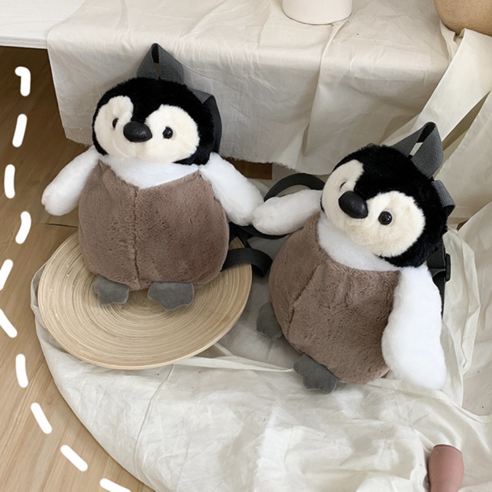 Balo Gấu Nhồi Bông Hình Chim Cánh Cụt Đáng Yêu Cực Thu Hút