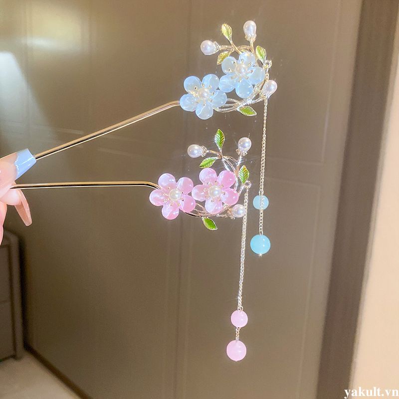 🎀 yakult 🎀Trâm Cài Tóc Tua Rua Đính Hoa Ngọc Trai Cao Cấp Phong Cách Trung Hoa Thanh Lịch Cao Cấp