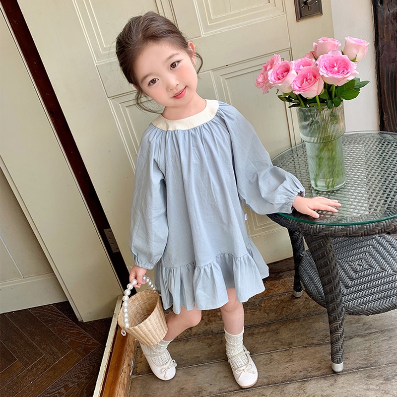 BABEPROUD  Đầm Công Chúa Tay Dài Màu Tương Phản Phong Cách Hàn Quốc Thời Trang Xuân Thu Cho Bé Gái 2-7 Tuổi