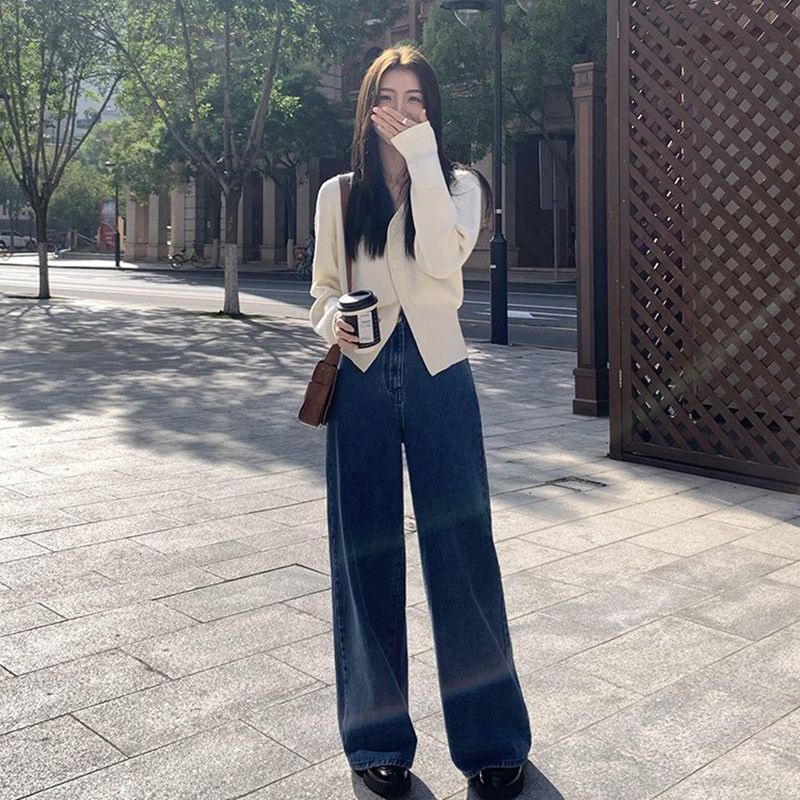 COZOK Áo cardigan Dệt Kim Tay Dài Cổ Chữ v Chiết Eo Phong Cách Thời Trang retro