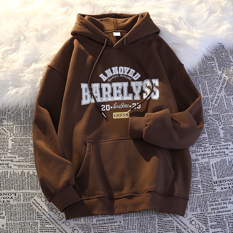 Áo hoodie Nhung Dày Dài Tay In Chữ Thời Trang Cho Nam