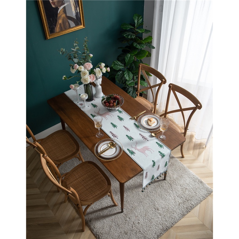 Khăn Trải Bàn Ăn Bằng polyester Phối Tua Rua Đơn Giản Hiện Đại Phong Cách Giáng Sinh