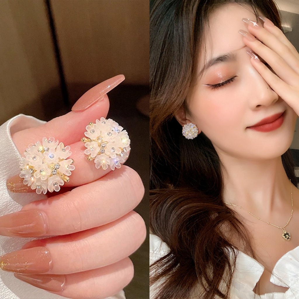 Bông Tai Mạ Bạc 925 Hình Hoa Sang Trọng Phong Cách Hàn Quốc
