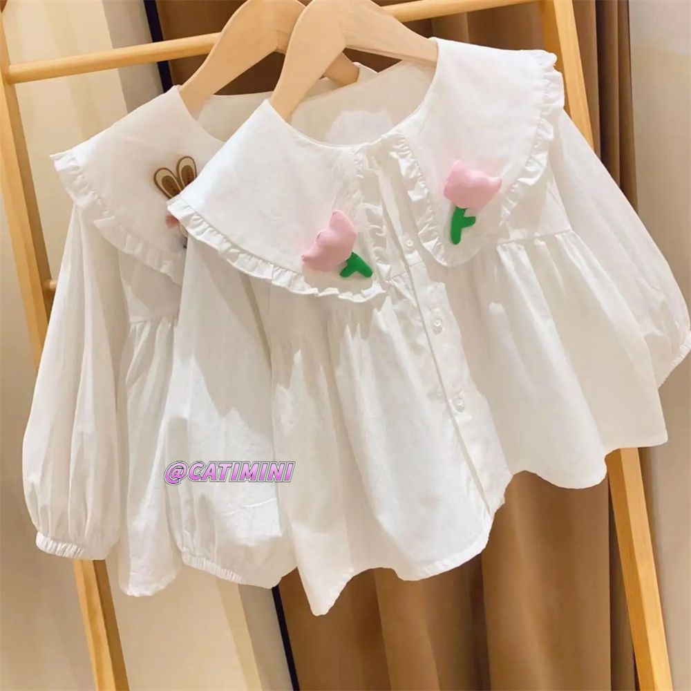 CATIMINI Áo sơ mi tay dài cổ Peter Pan in họa tiết hoa dành cho bé gái 1-7 tuổi