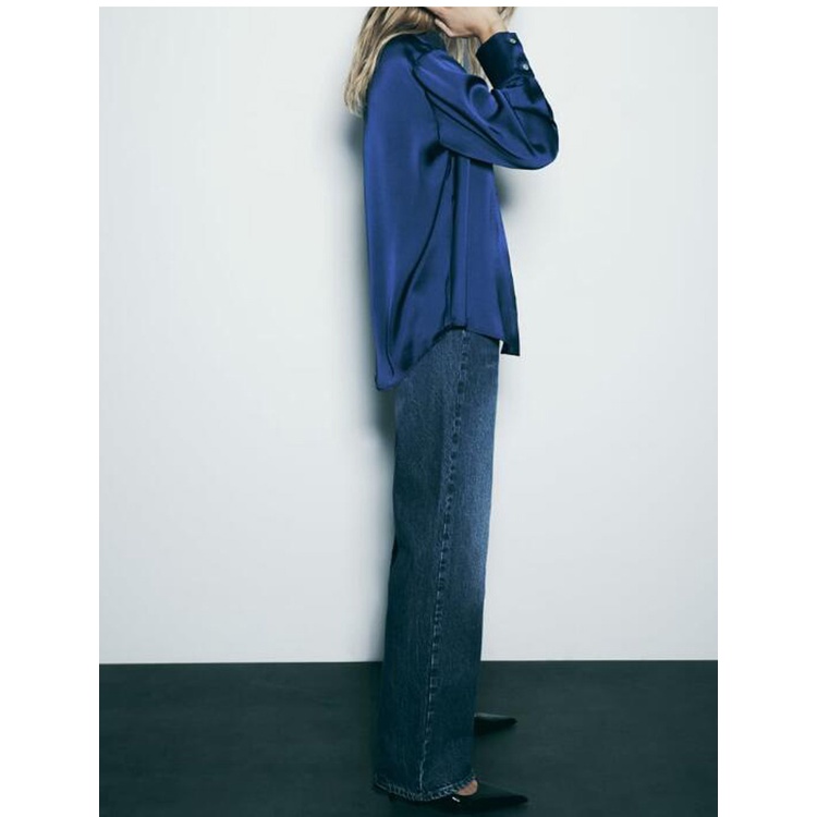 Zara Áo Sơ Mi satin Cổ v Thời Trang Mùa Thu Sang Trọng zara 238741236 2197745