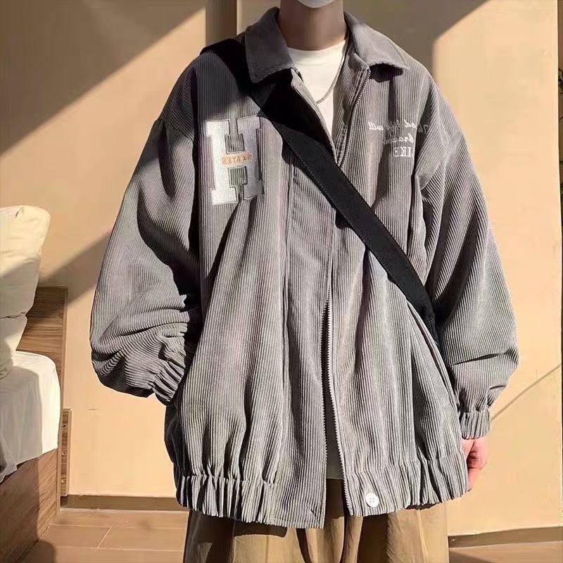 Áo khoác bomber nhung tăm thêu chữ H , phối màu basic đơn giản unisex EB016 Meme