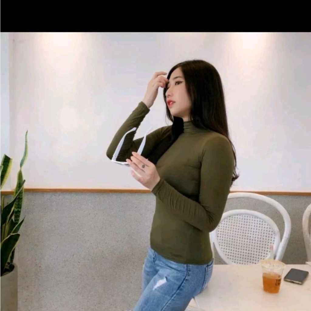 Áo cổ lọ phom dài tay dài vải tăm lạnh co giản thoải mái