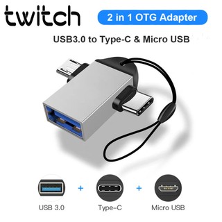 Đầu chuyển đổi otg usb3.0 sang type c / micro usb 2 trong 1 twitch