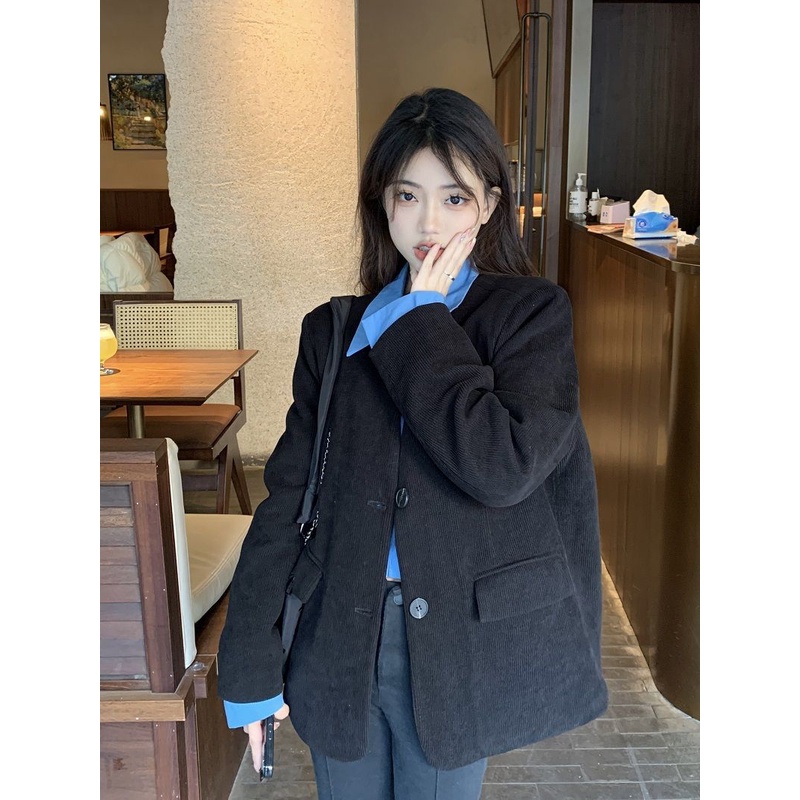 Áo Khoác Dài Tay Giả Hai Lớp Phong Cách Hàn Quốc Thời Trang Mùa Xuân Dành Cho Nữ Size txl9