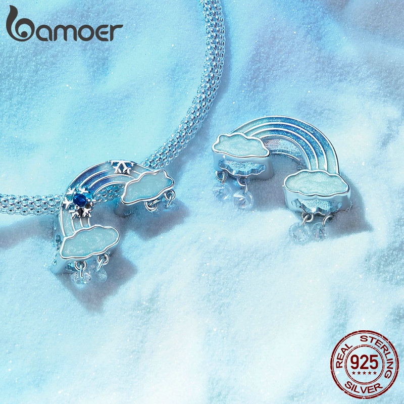 Bamoer Mặt Dây Chuyền Bạc sterling 925 Hình Bướm Và Tuyết Màu Cầu Vồng