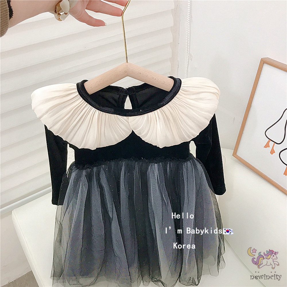 Đầm Công Chúa Tay Dài Phong Cách hepburn Hàn Quốc Cho Bé Gái