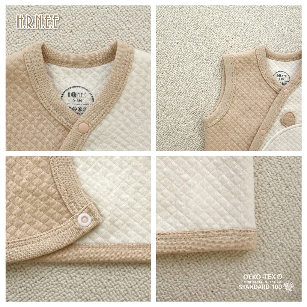 H.R.N,E.E -  Áo gile trần bông cài chéo Hippo cho bé trai bé gái từ 0m đến 6-9m