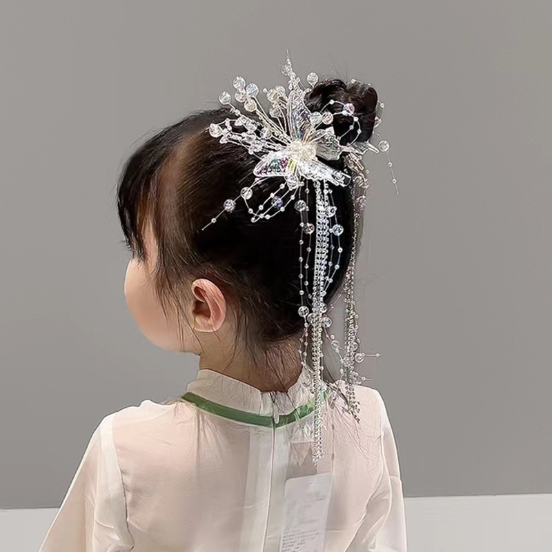 Kẹp Tóc Tua Rua Hình Bướm Đính Đá Xinh Xắn Cho Bé Gái