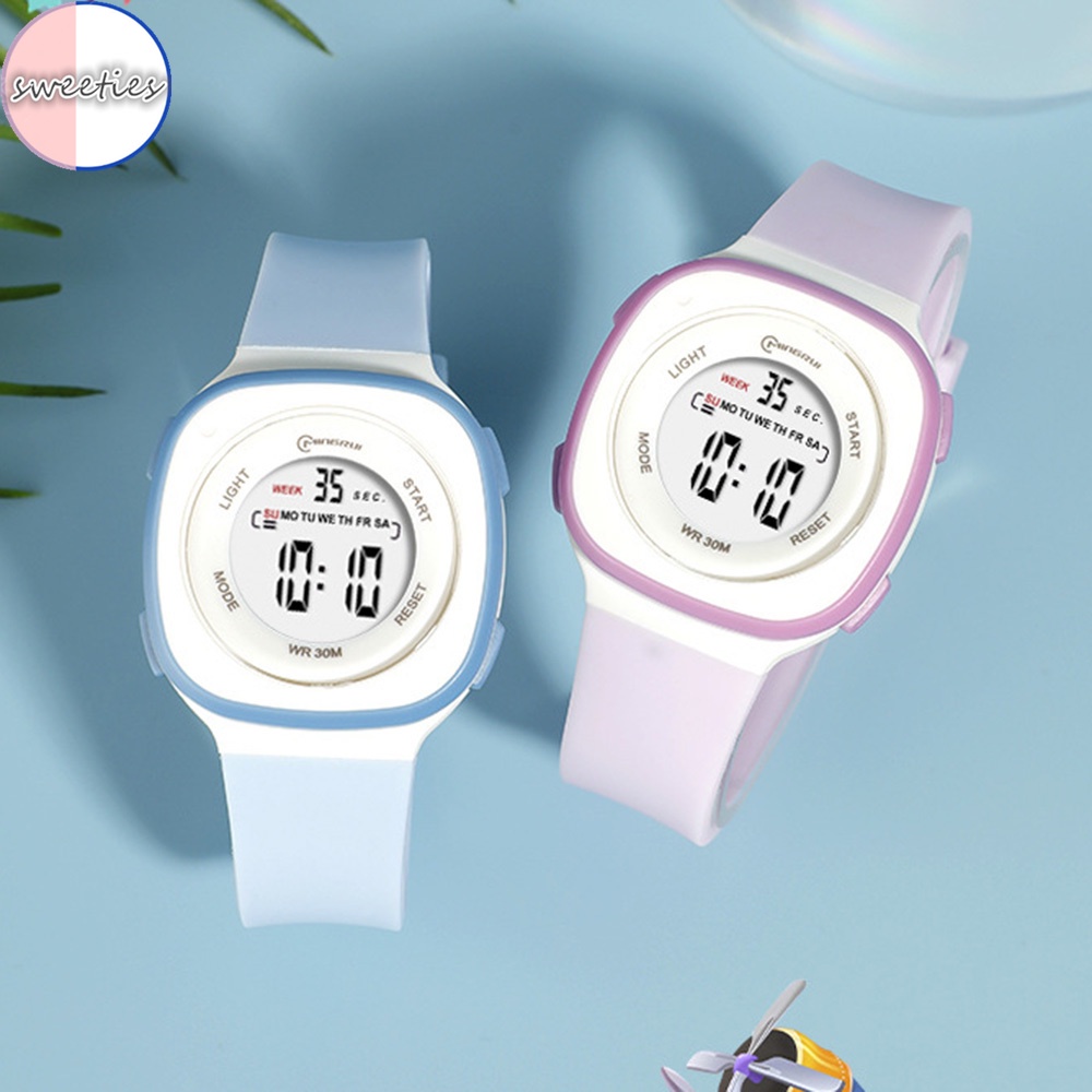 Đồng Hồ Thể Thao Kỹ Thuật Số Đa Năng Chống Thấm Nước Dây silicon Màu Trơn Hình Vuông Cho Học Sinh Nam Nữ