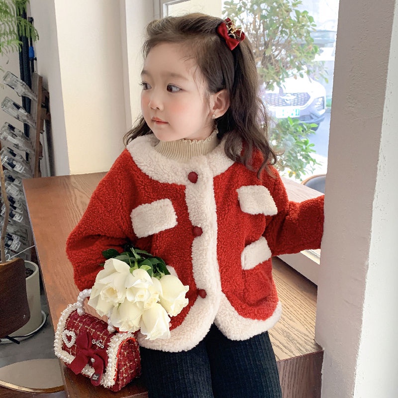 Aiyaya quần áo trẻ em Áo khoác đỏ giáng sinh Phong cách mới mùa thu đông áo khoác sang trọng Thích hợp cho bé gái