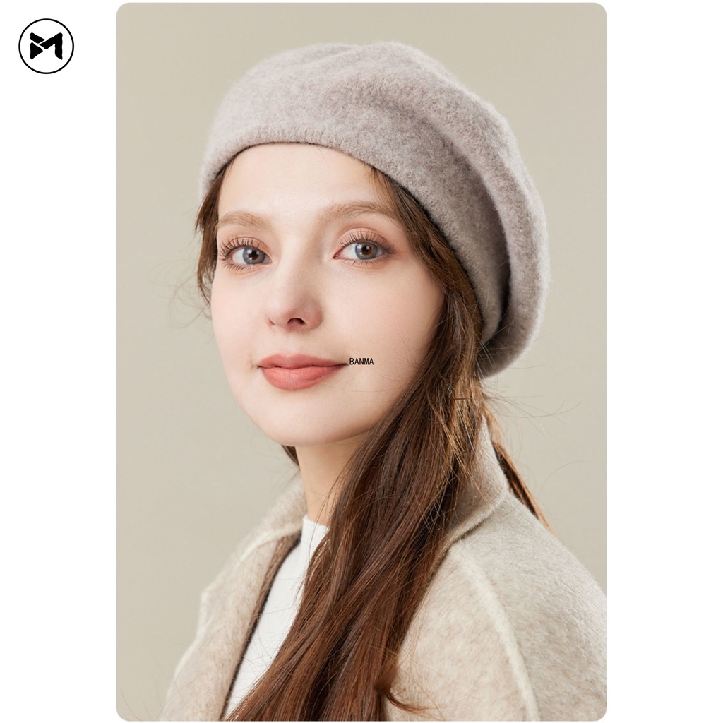Mũ Nồi 95% Len Màu Đen Phong Cách Hàn Quốc Nhật Bản Thời Trang Thu Đông Cho Nữ
