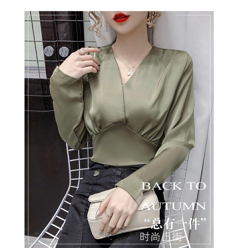 Áo Sơ Mi Tay Dài Cổ Chữ v Thắt Nơ Phong Cách Pháp Thời Trang Cho Nữ