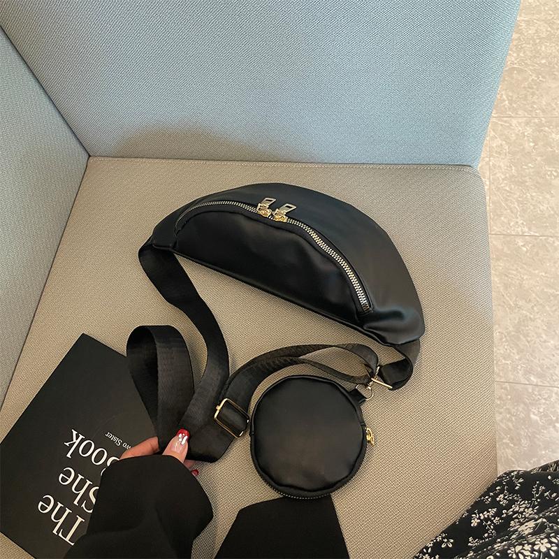 Bộ 2 Túi Đeo Hông Màu Trơn Có Khóa Kéo Tiện Dụng Mang Theo Du Lịch Cho Nữ