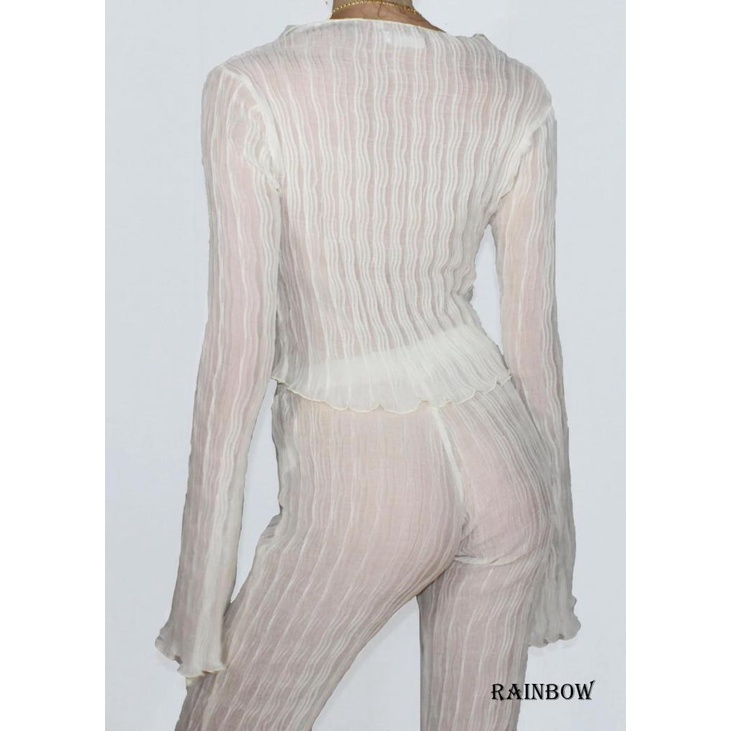 Áo Sơ Mi chiffon Tay Dài Màu Cầu Vồng Thời Trang Cho Nữ