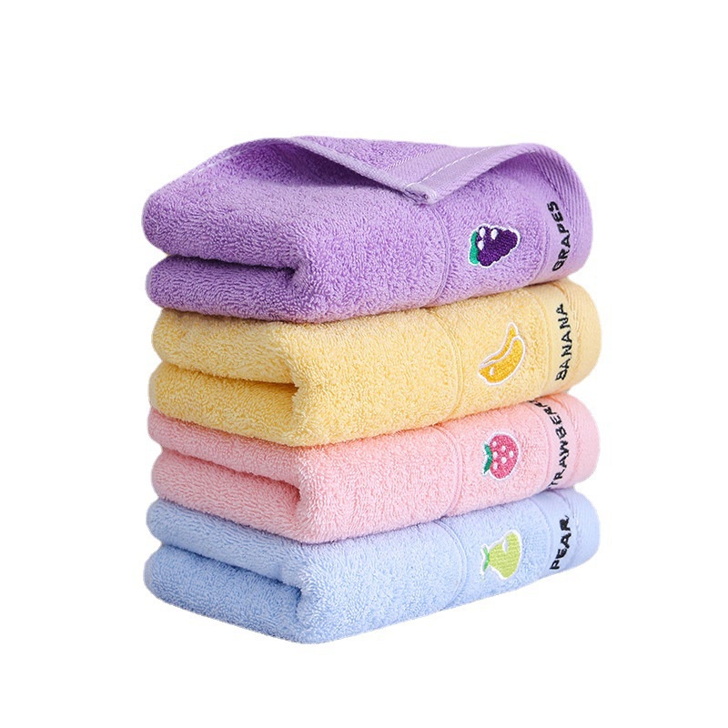 Khăn mặt trẻ em thêu họa tiết hoạt hình trái cây dễ thương 25x50cm chất liệu cotton cao cấp thấm hút