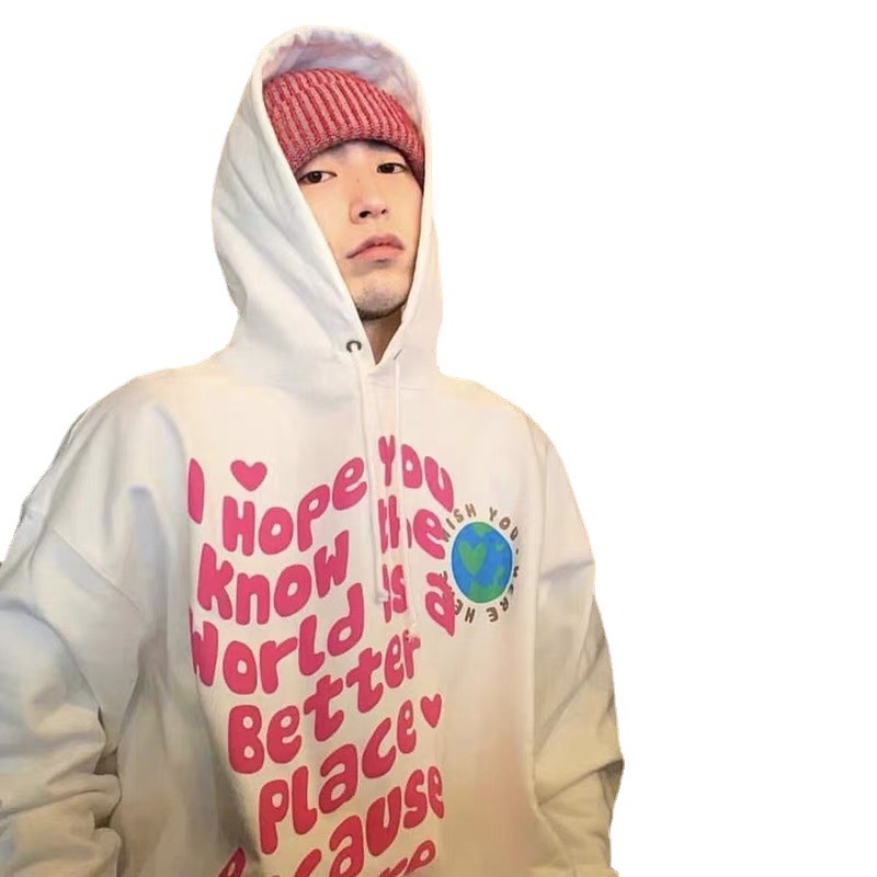 GQVE send stickers ~ Korean fashion brand noko full printed letters wide oversize wind hooded sweater bf men and women