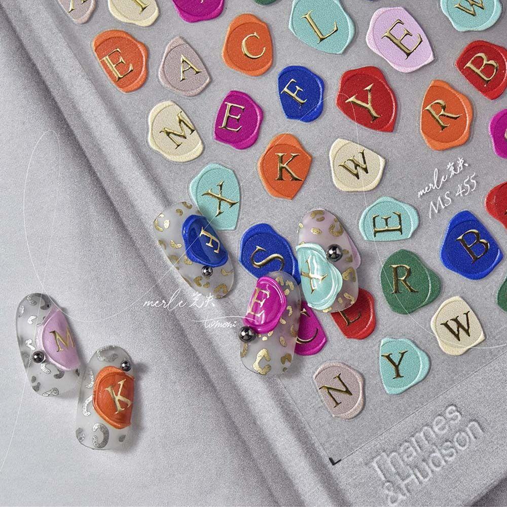 Miếng Dán Trang Trí Móng Tay In Chữ Tiếng Anh Màu Bạc / Đồng