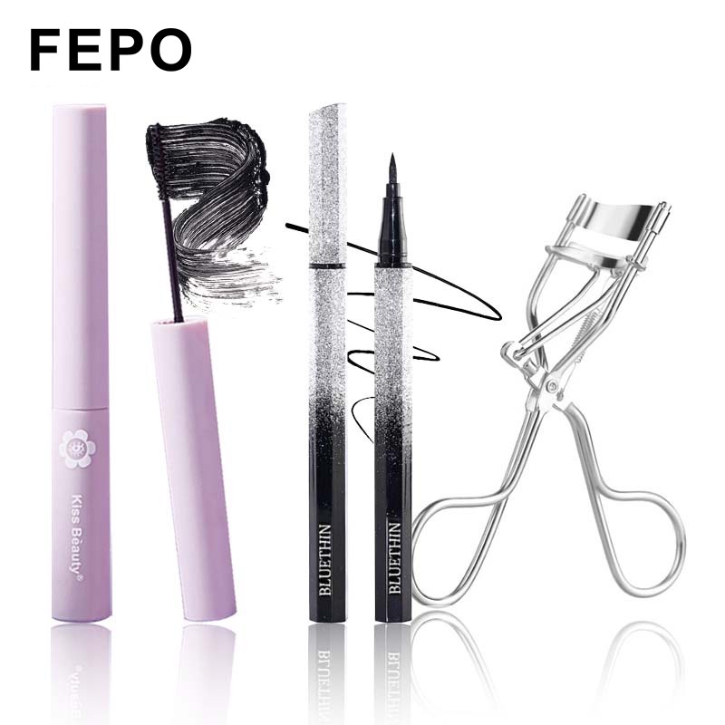 Bộ dụng cụ trang điểm mắt FEPO gồm mascara chuốt mi dày+kẹp mi cong+bút kẻ mắt kháng nước