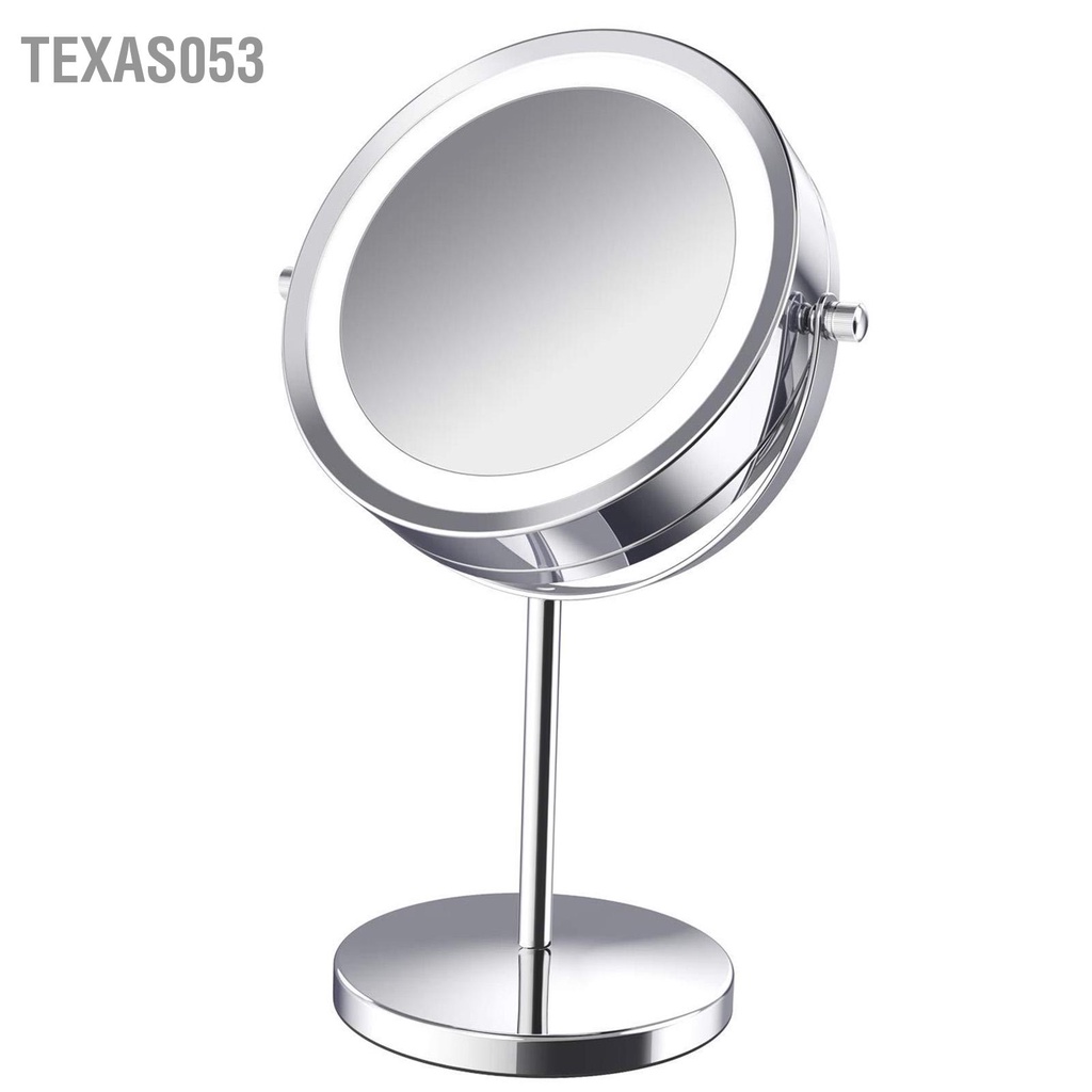 Gương Trang Điểm 2 Mặt Để Bàn Xoay 360 Độ Phóng đại 5X có đèn LED