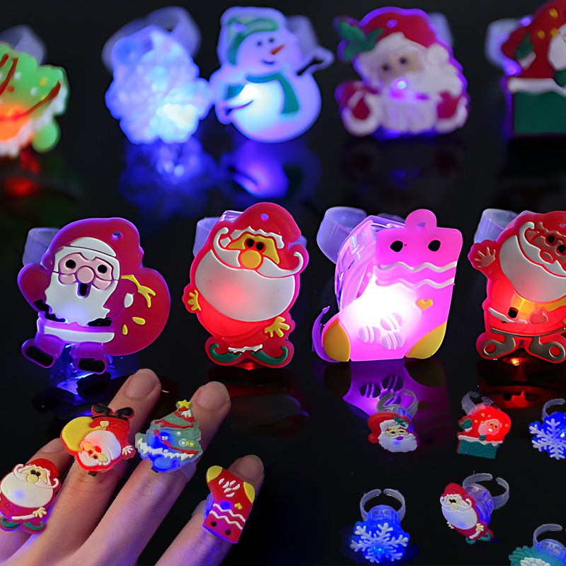 Set 10 Nhẫn Đèn led Phát Sáng Phong Cách Giáng Sinh Cho Người Lớn Và Trẻ Em