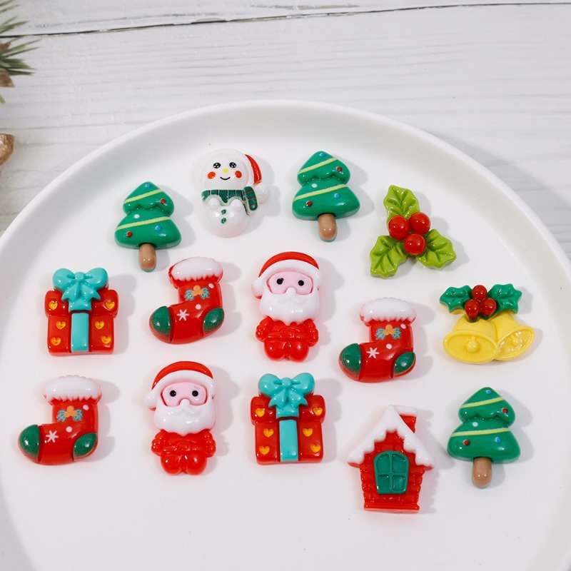 Set 10 Phụ Kiện Trang Trí Giáng Sinh Hình Ông Già Noel Hoạt Hình Bằng Nhựa resin diy