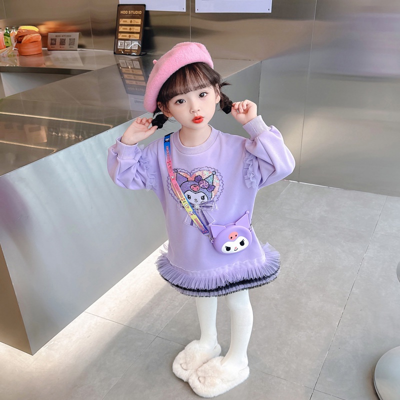 Kawaii sanrio kuromi Đầm lolita Tay Dài Màu Tím Hồng Dễ Thương Làm Quà Tặng halloween Cho Bé Gái