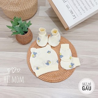Set mũ bao tay chân vải nỉ cotton xuất Hàn dày, mềm Hi Mom cho bé sơ sinh