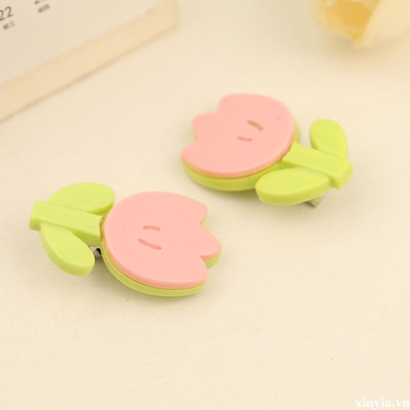 🌺🌺Kẹp Tóc Hình Hoa Tulip Màu Hồng / Xanh Lá Mini Đơn Giản Ngọt Ngào Cho Nữ