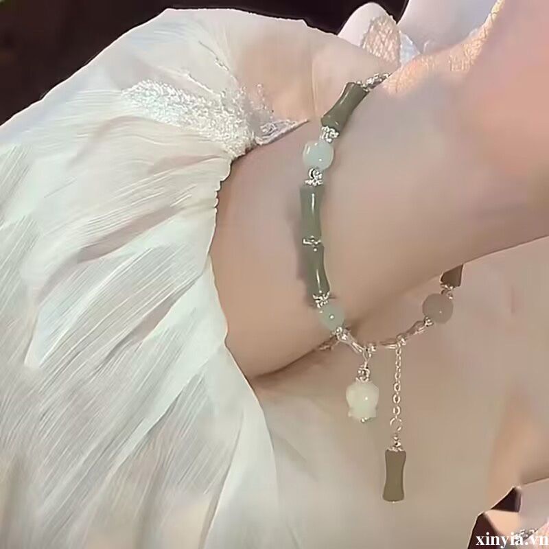 🌺🌺Vòng Tay Ngọc Bích Hình Cây Tre Phong Cách Trung Hoa Thanh Lịch Thời Trang Cho Nữ