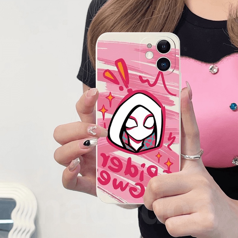 Ốp lưng ins Trend SpiderMan Gwen Couple Xiaomi POCO X5 M5 M4 M3 F3 X3 F4 GT Pro 4G 5G MI 12 11 Ultra Lite Note 10 11T 10T A2 Cute Cartoon Straight edge Tpu Fine Hole Shockproof Lens Protection Soft Phone Case Cover MDD 63