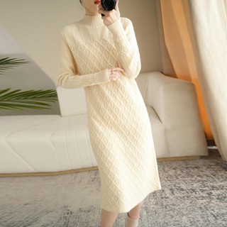 【Hàng Có Sẵn, Bán Chạy Váy len nữ dáng dài mùa thu đông, Áo len nữ cổ cao thoải mái tay dài, Áo len nữ kiểu Hàn ôm sát thời trang, Áo len nữ cỡ lớn váy len liền thân thoải mái, Áo len nữ dáng dài tay dài.