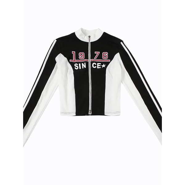 Áo Khoác cardigan Ngắn Tay Dài In Họa Tiết Màu Sắc Tương Phản Phong Cách Mỹ Cho Nữ