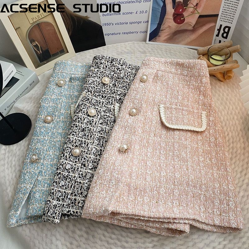 ACSENSE STUDIO váy dạ tweed Chân váy nữ Cute Đơn giản INS Hàn Phong WWY2393EXO39Z230926