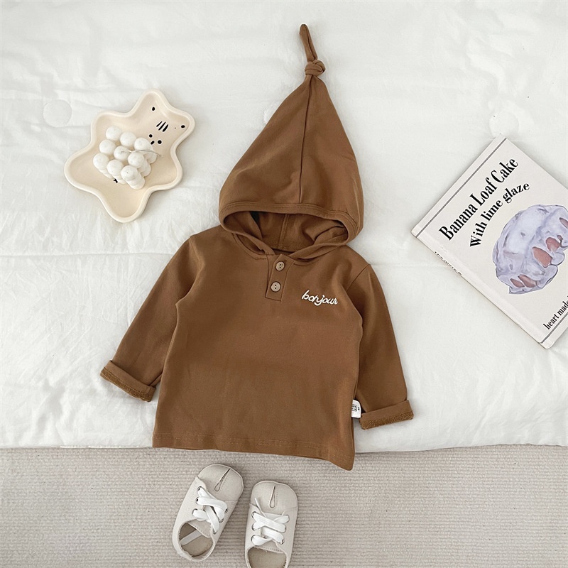 Áo Hoodie Tay Dài Kẻ Sọc Màu Trơn Thêu Chữ Thời Trang Mùa Thu Cho Bé Trai 1-3 Tuổi