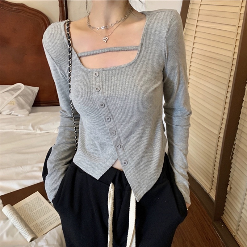 Junnovgal Áo Tay Dài Dáng Ôm Cài Khóa Thời Trang 2023 Gợi Cảm Dành Cho Bạn Nữ