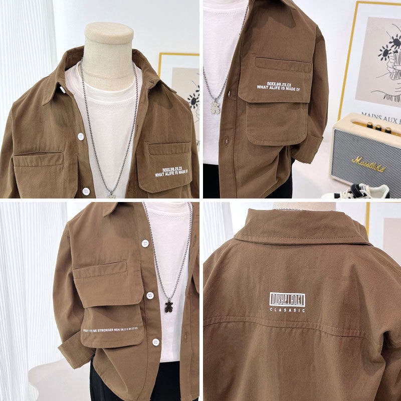 Áo Khoác Sơ Mi Tay Dài Thời Trang Xuân Thu 2023 Mới Cho Bé Trai