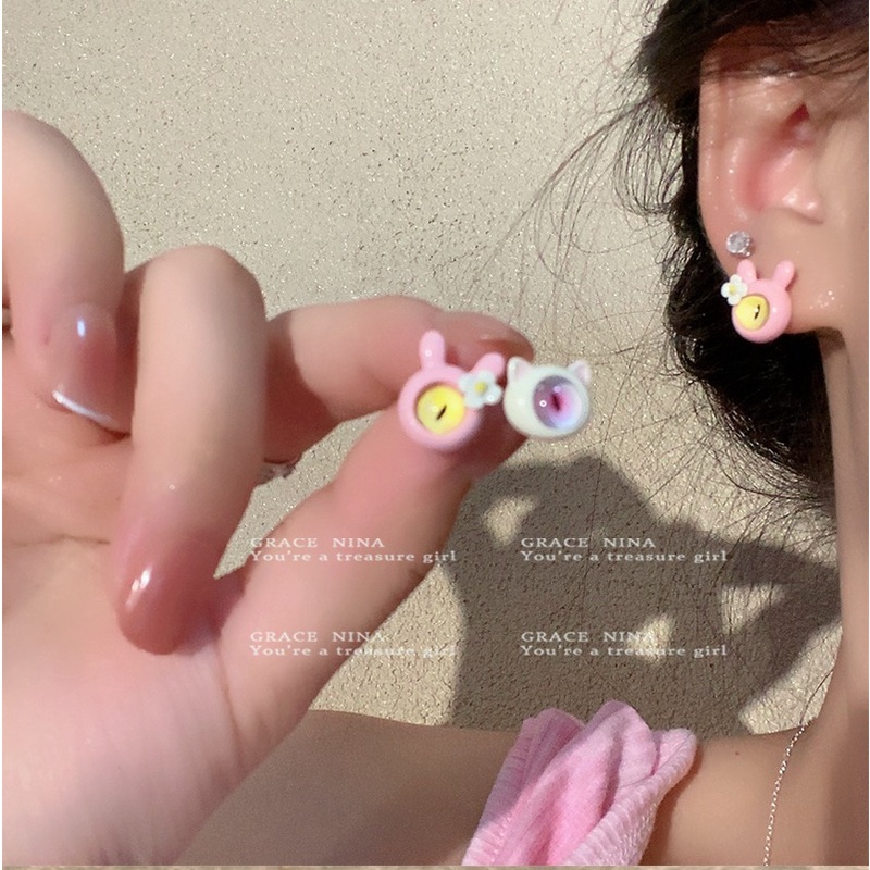 Yeezi Bông Tai Nhẫn Hình Quái Vật Mắt To Bằng resin Dễ Thương Cho Nữ