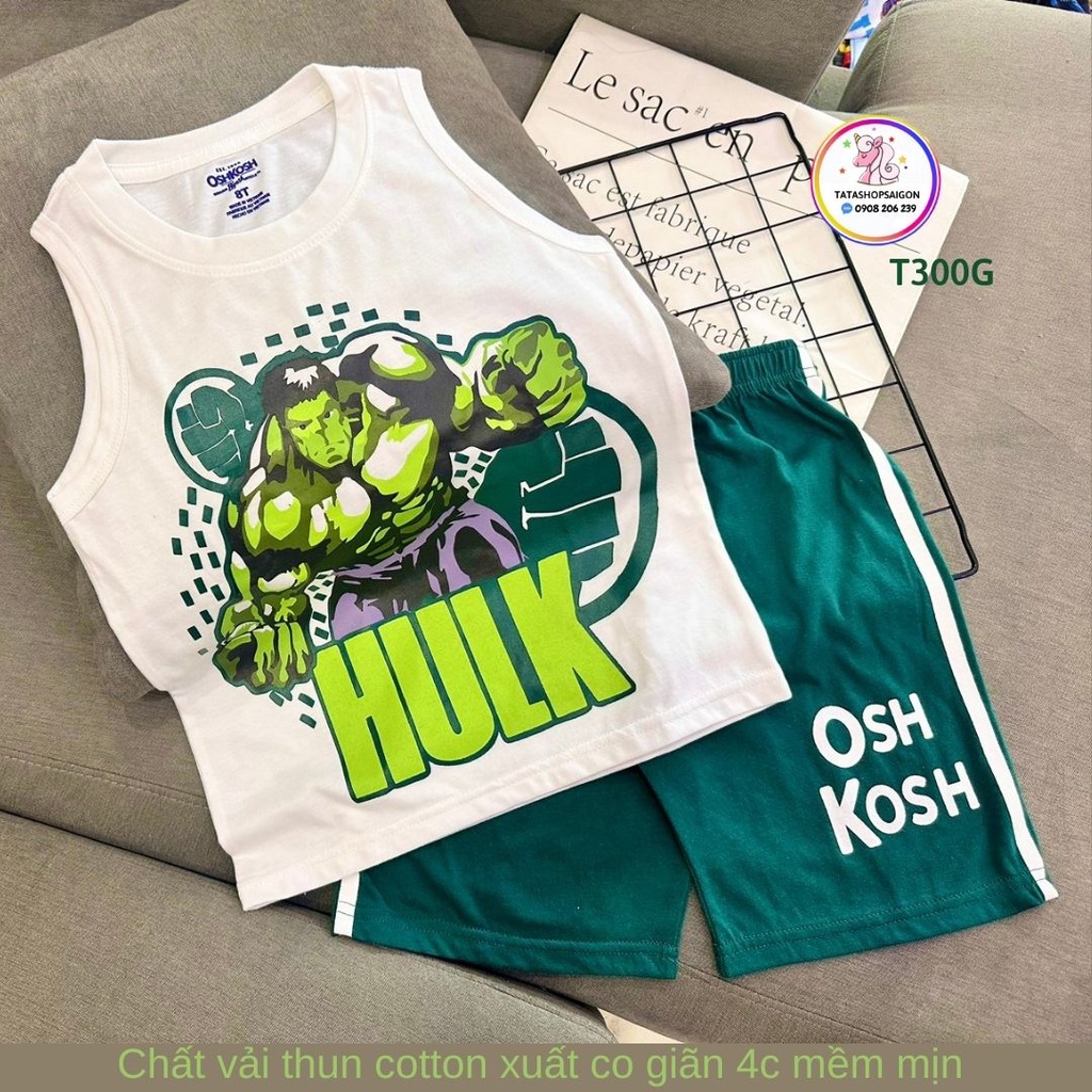 20 đến 30kg - Đồ bộ bé trai - Bộ ba lỗ sát nách cho bé trai size đại thun cotton mát mùa hè T300
