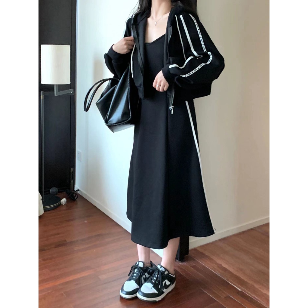Set Đầm hoodie + Áo Khoác Thời Trang Thu Đông Phong Cách Hàn Quốc 2023