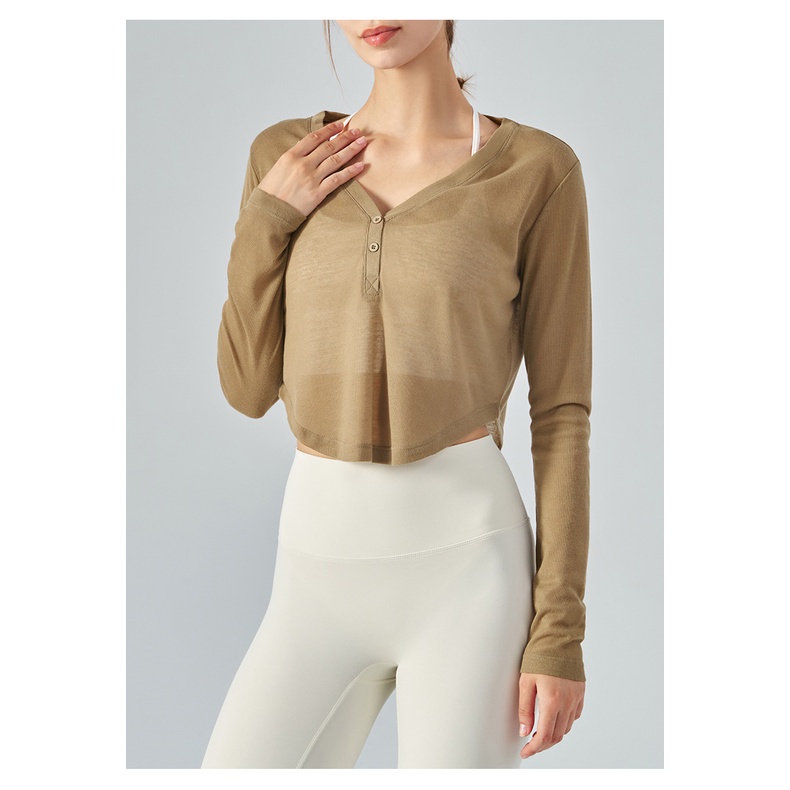 OLALA LEISURE Áo Thun Thể Thao Tay Dài Cổ Chữ V Thoáng Khí Nhanh Khô XS DSL370