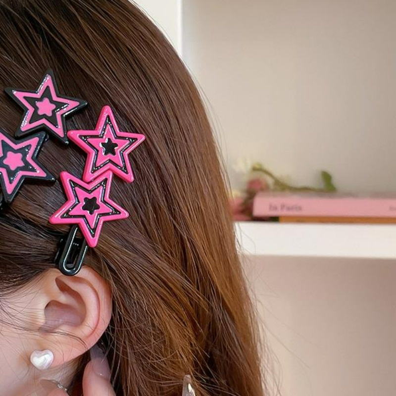 Dễ Thương Kẹp Tóc Mỏ Vịt Bằng Kim Loại Hình Ngôi Sao Màu Hồng Ngọt Ngào Cho Nữ